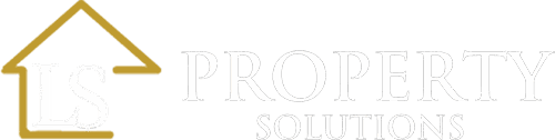 LS Property Solutions logo with gold house outline and white text